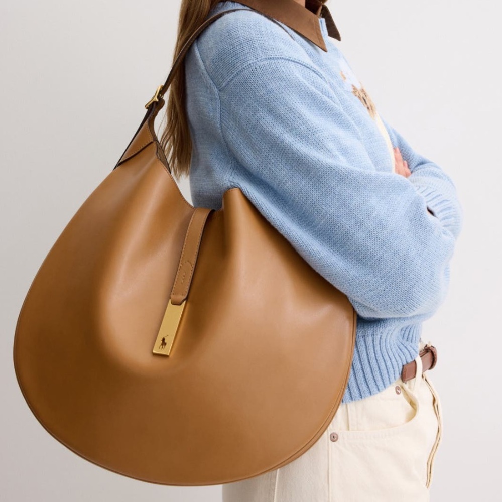 Ralph Lauren Cognac Leather Hobo Shoulder Bag - Picture 2 of 9